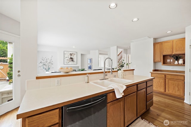 18353 160th Pl SE, Renton, WA 98058 - kitchen with dishwasher, recessed lighting, light wood finished floors, light countertops, and open shelves