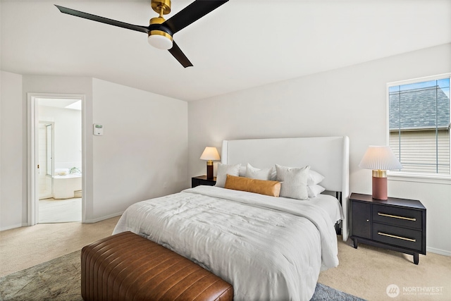 18353 160th Pl SE, Renton, WA 98058 - bedroom with light colored carpet, a ceiling fan, and connected bathroom