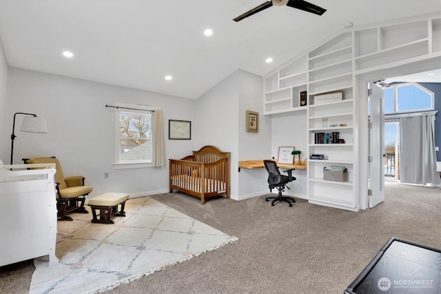 2819 W Olympic Ave, Spokane, WA 99205 - bedroom with carpet flooring, an office area, recessed lighting, washer / dryer, and high vaulted ceiling