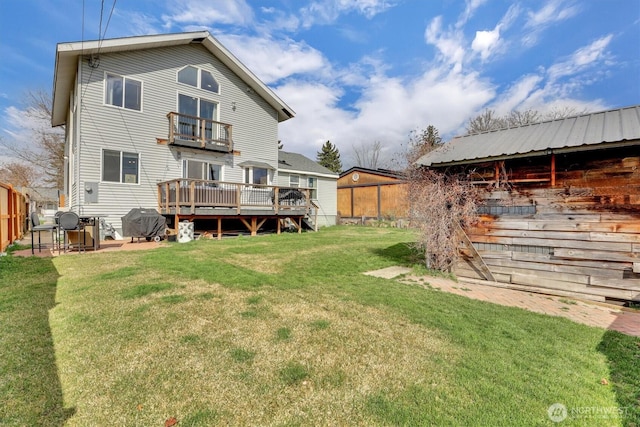 2819 W Olympic Ave, Spokane, WA 99205 - rear view of property with a lawn, a wooden deck, and a balcony