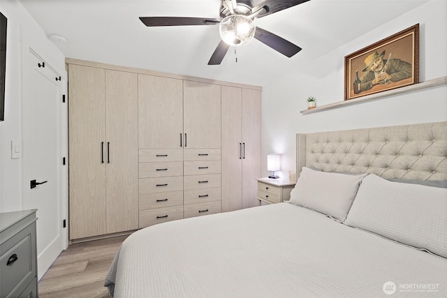 65 Kirkland Ave Unit 108, Kirkland, WA 98033 - bedroom featuring light wood-style flooring, a closet, and a ceiling fan