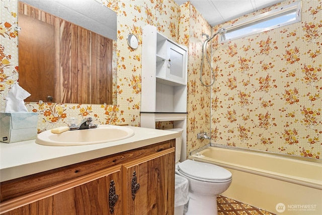 2400 Donovan Unit 67, Bellingham, WA 98225 - full bathroom featuring vanity,  shower combination, and wallpapered walls