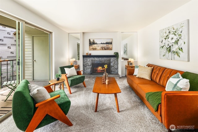 4635 W Lake Sammamish Pkwy SE Unit G206, Issaquah, WA 98027 - carpeted living area featuring a fireplace