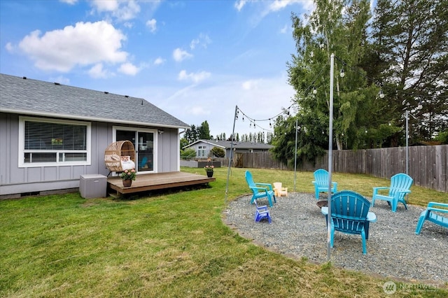 1664 Allyson St, Oak Harbor, WA 98277 - fenced backyard with a wooden deck and an outdoor fire pit