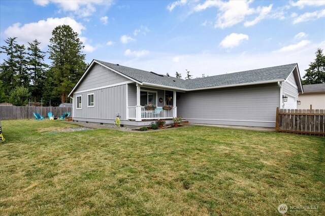 1664 Allyson St, Oak Harbor, WA 98277 - rear view of house featuring covered porch, an attached garage, crawl space, and roof with shingles