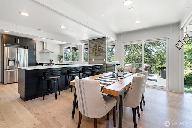 1432 Weathervane Dr, Fircrest, WA 98466 - dining space featuring light wood finished floors, recessed lighting, and beamed ceiling