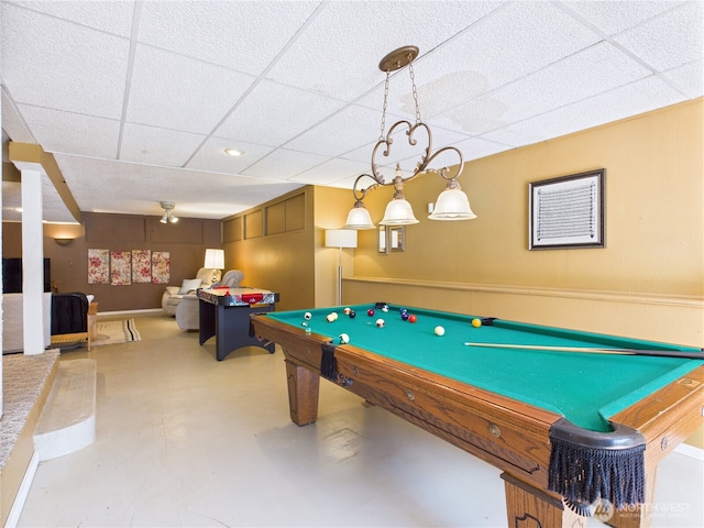 1006 E Harrison St, Tacoma, WA 98404 - rec room featuring a paneled ceiling, finished concrete flooring, and billiards table