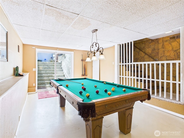 1006 E Harrison St, Tacoma, WA 98404 - rec room with billiards table, finished concrete floors, and a paneled ceiling