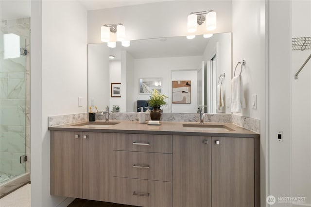 410A 10th Ave E, Seattle, WA 98102 - bathroom featuring double vanity and a shower stall