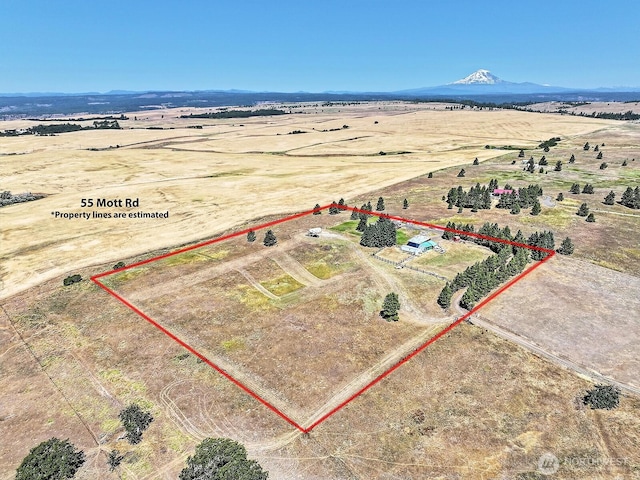 55 Mott Rd, Lyle, WA 98635 - overview of rural landscape featuring property parcel outlined and a mountainous background