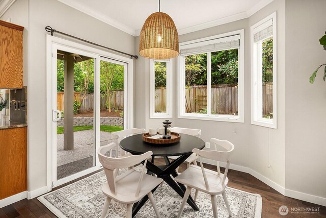 3606 Monterey Ct NE, Renton, WA 98056 - dining area with ornamental molding and dark wood-type flooring