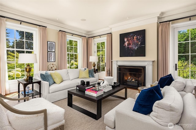 2001 Broadmoor Dr E, Seattle, WA 98112 - living room with healthy amount of natural light, ornamental molding, and a glass covered fireplace
