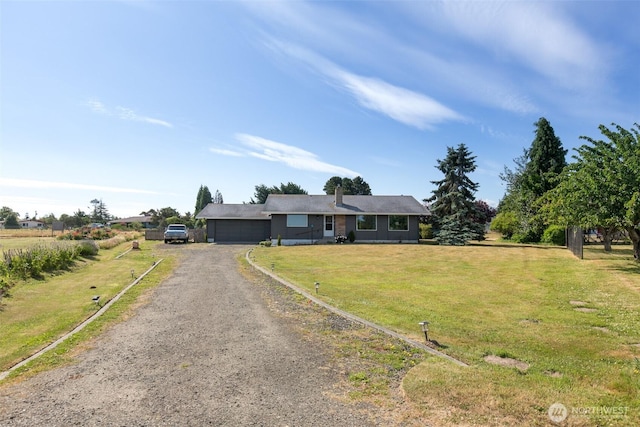 110 Victoria View St, Sequim, WA 98382 - ranch-style house with dirt driveway, a front lawn, and an attached garage