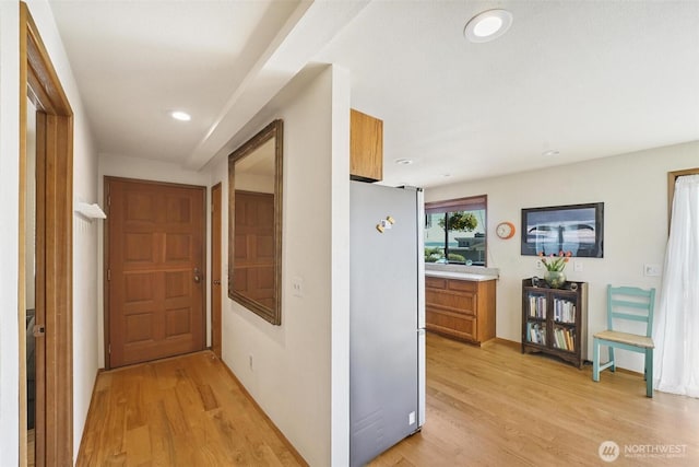 27523 SW Sandy Shores Dr, Vashon, WA 98070 - hallway with light wood-style floors and recessed lighting