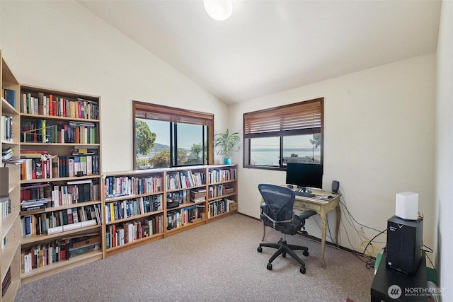 27523 SW Sandy Shores Dr, Vashon, WA 98070 - home office with vaulted ceiling and carpet