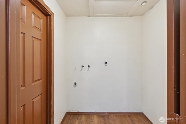 2598 25th Loop SE, Lacey, WA 98503 - laundry room featuring electric dryer hookup, washer hookup, attic access, and light wood-style floors
