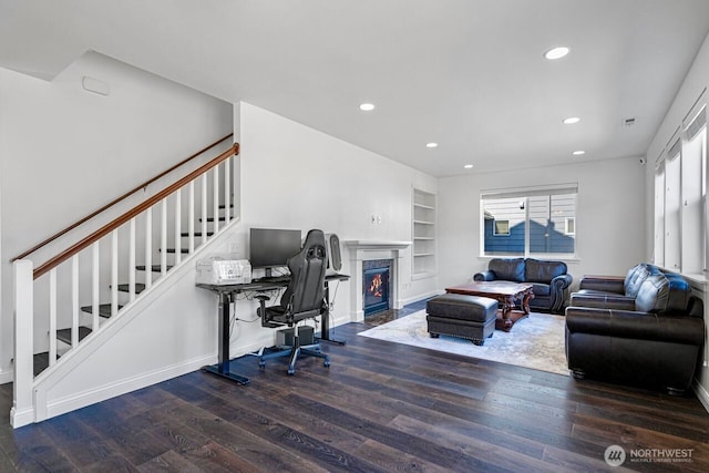 1326 SW 340th St, Federal Way, WA 98023 - office with wood finished floors, recessed lighting, built in shelves, and a fireplace
