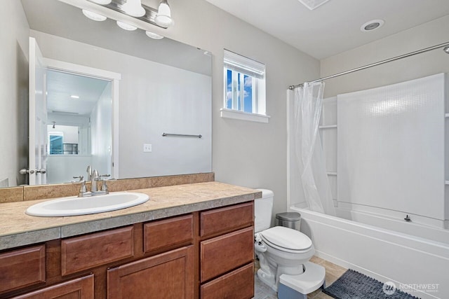 1326 SW 340th St, Federal Way, WA 98023 - bathroom with vanity and shower / bath combo with shower curtain