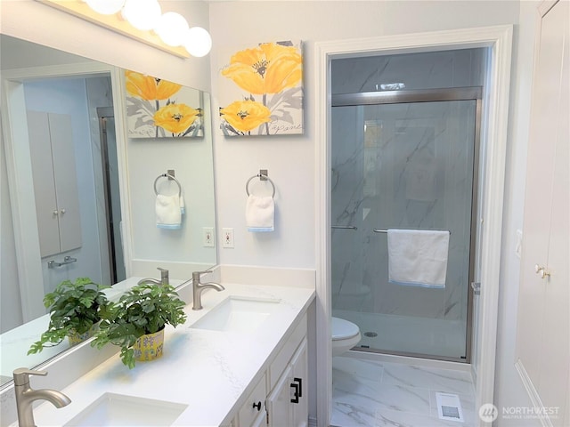 1711 159th Pl NE Unit 29, Bellevue, WA 98008 - full bathroom featuring marble finish floors, double vanity, and a marble finish shower