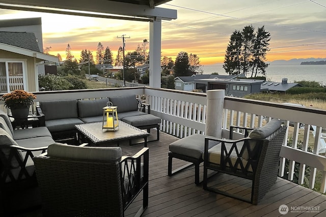 6926 Holeman Ave, Blaine, WA 98230 - deck with an outdoor living space and a water view