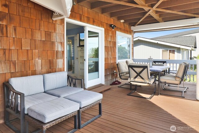 6926 Holeman Ave, Blaine, WA 98230 - wooden deck featuring outdoor dining space