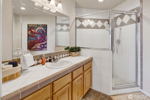 6926 Holeman Ave, Blaine, WA 98230 - full bath with vanity, a shower stall, and recessed lighting