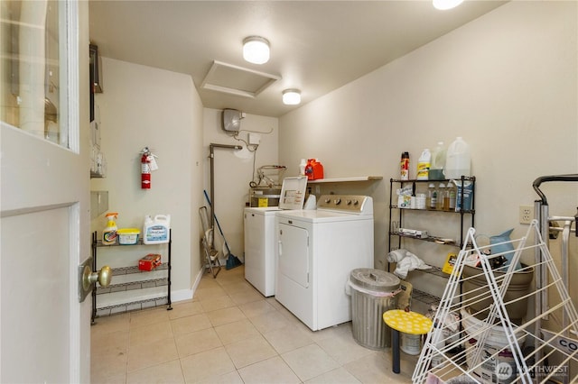 7343 35th SW, Seattle, WA 98126 - laundry room featuring independent washer and dryer, attic access, and light tile patterned floors