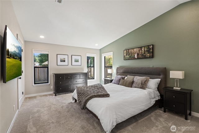 4502 223rd St SW, Mountlake Terrace, WA 98043 - bedroom with vaulted ceiling, multiple windows, carpet floors, and recessed lighting