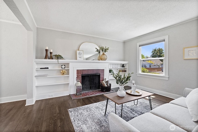 213 S 58th St, Tacoma, WA 98408 - living room with a textured ceiling, a fireplace, and dark wood-type flooring