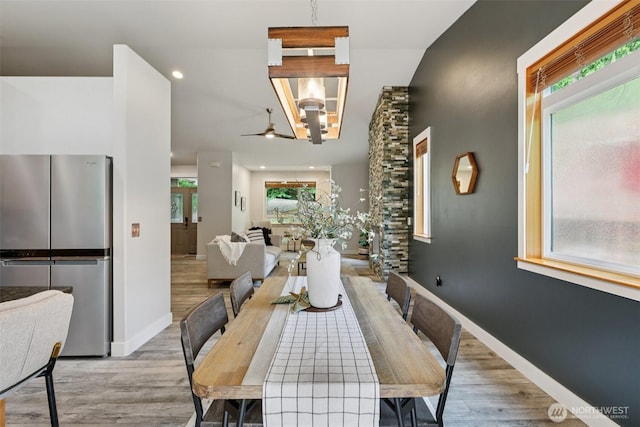 49 Cascade Ln, Bellingham, WA 98229 - dining room with wood finished floors, a ceiling fan, plenty of natural light, and recessed lighting