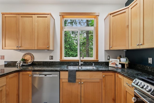 49 Cascade Ln, Bellingham, WA 98229 - kitchen featuring stainless steel appliances and dark stone countertops
