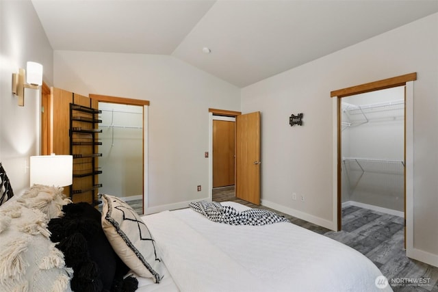49 Cascade Ln, Bellingham, WA 98229 - bedroom featuring a walk in closet, wood finished floors, and vaulted ceiling