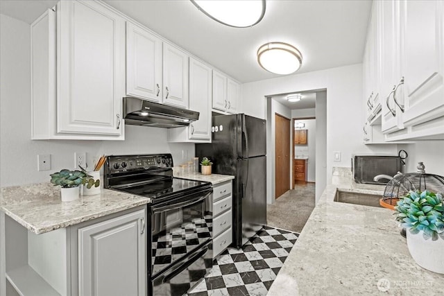 700 N 160th St Unit A316, Shoreline, WA 98133 - kitchen featuring black appliances, under cabinet range hood, white cabinets, and dark floors