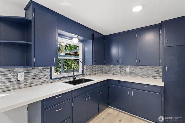 1308 S 359th St, Federal Way, WA 98003 - kitchen with open shelves, light countertops, light wood-style floors, and backsplash
