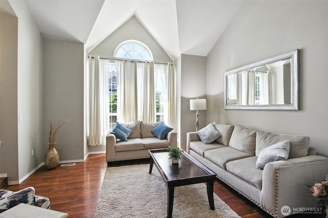 37404 18th Ave S, Federal Way, WA 98003 - living area featuring vaulted ceiling and dark wood-style flooring
