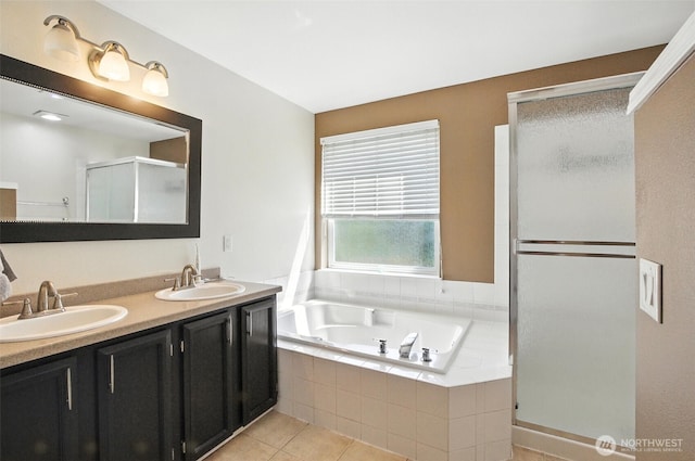 37404 18th Ave S, Federal Way, WA 98003 - full bath featuring a shower stall, double vanity, a garden tub, and tile patterned floors
