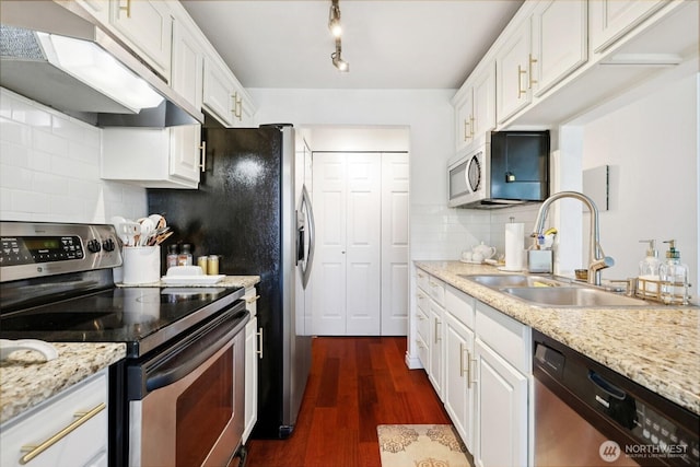 4181 W Lake Sammamish Pkwy SE Unit B301, Bellevue, WA 98008 - kitchen featuring appliances with stainless steel finishes, custom exhaust hood, white cabinets, and dark wood-style floors