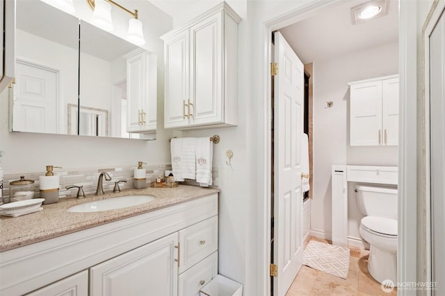 4181 W Lake Sammamish Pkwy SE Unit B301, Bellevue, WA 98008 - bathroom featuring vanity, backsplash, and tile patterned flooring