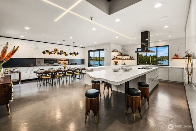 4014 E Mercer Way, Mercer Island, WA 98040 - kitchen featuring modern cabinets, white cabinets, recessed lighting, light countertops, and concrete flooring