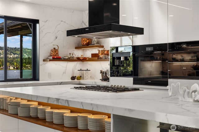 4014 E Mercer Way, Mercer Island, WA 98040 - kitchen with range hood, open shelves, modern cabinets, white cabinetry, and oven