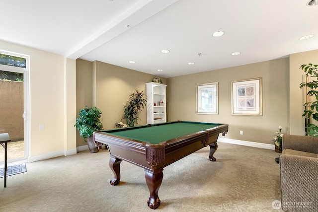 2551 Thorndyke Ave W Unit 302, Seattle, WA 98199 - recreation room featuring light colored carpet, pool table, and recessed lighting