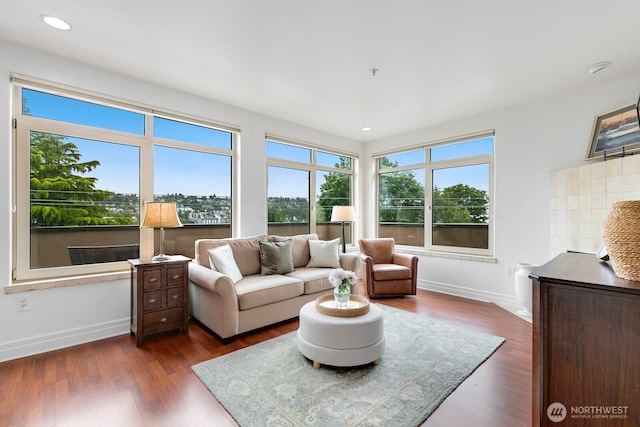 2551 Thorndyke Ave W Unit 302, Seattle, WA 98199 - living area featuring dark wood-style flooring and recessed lighting