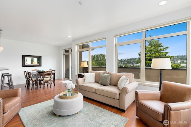 2551 Thorndyke Ave W Unit 302, Seattle, WA 98199 - living room featuring plenty of natural light, recessed lighting, and wood finished floors
