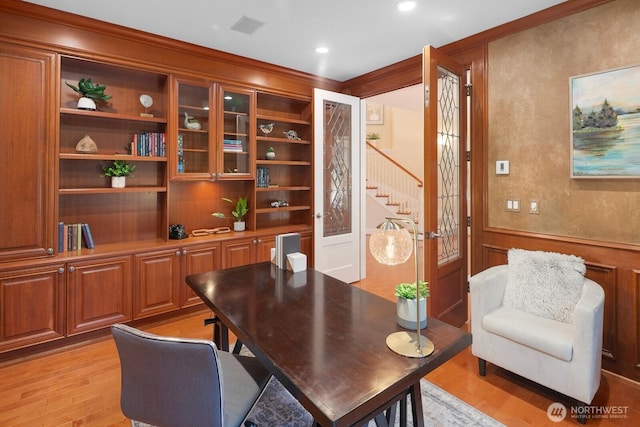 13695 NE 32nd Pl, Bellevue, WA 98005 - home office with light wood-style floors, wainscoting, and recessed lighting
