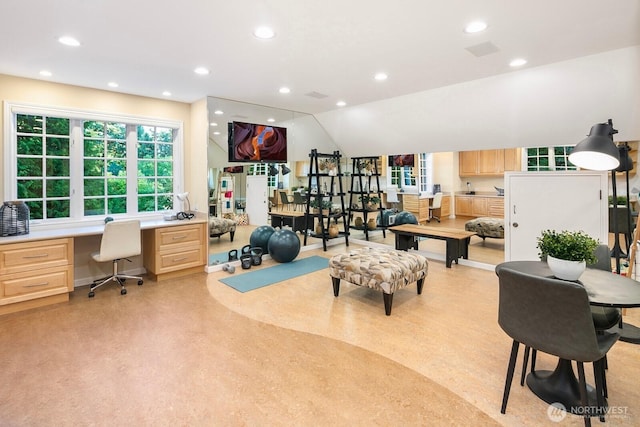 13695 NE 32nd Pl, Bellevue, WA 98005 - office with built in desk, recessed lighting, and lofted ceiling
