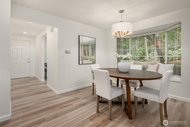 8527 134th Ct NE, Redmond, WA 98052 - dining area featuring light wood-type flooring, a chandelier, and recessed lighting