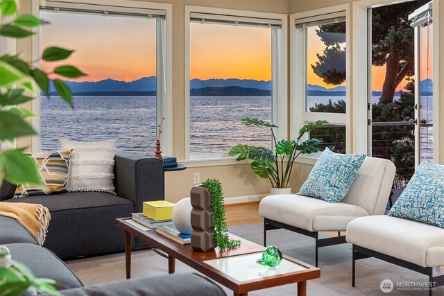 7117 Beach Dr SW, Seattle, WA 98136 - sunroom featuring a water and mountain view
