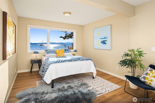 7117 Beach Dr SW, Seattle, WA 98136 - bedroom with wood finished floors and a water view