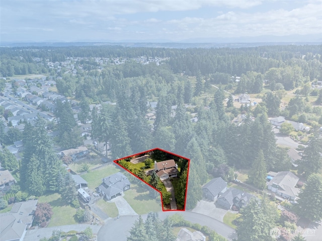 14013 116th Ave E, Puyallup, WA 98374 - aerial view of residential area with a forest and property parcel outlined