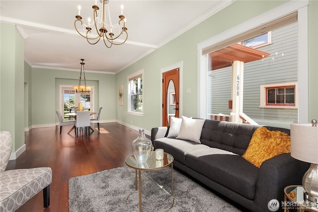 6208 Fremont Ave N, Seattle, WA 98103 - living area featuring a chandelier, wood finished floors, and ornamental molding